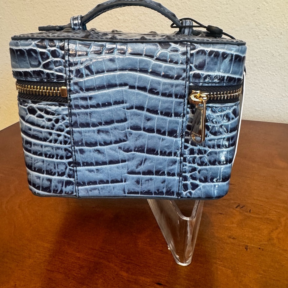 Brahmin Charmaine Blue Serenade  Croc-Embossed Leather Train Case NWT - Picture 2 of 6